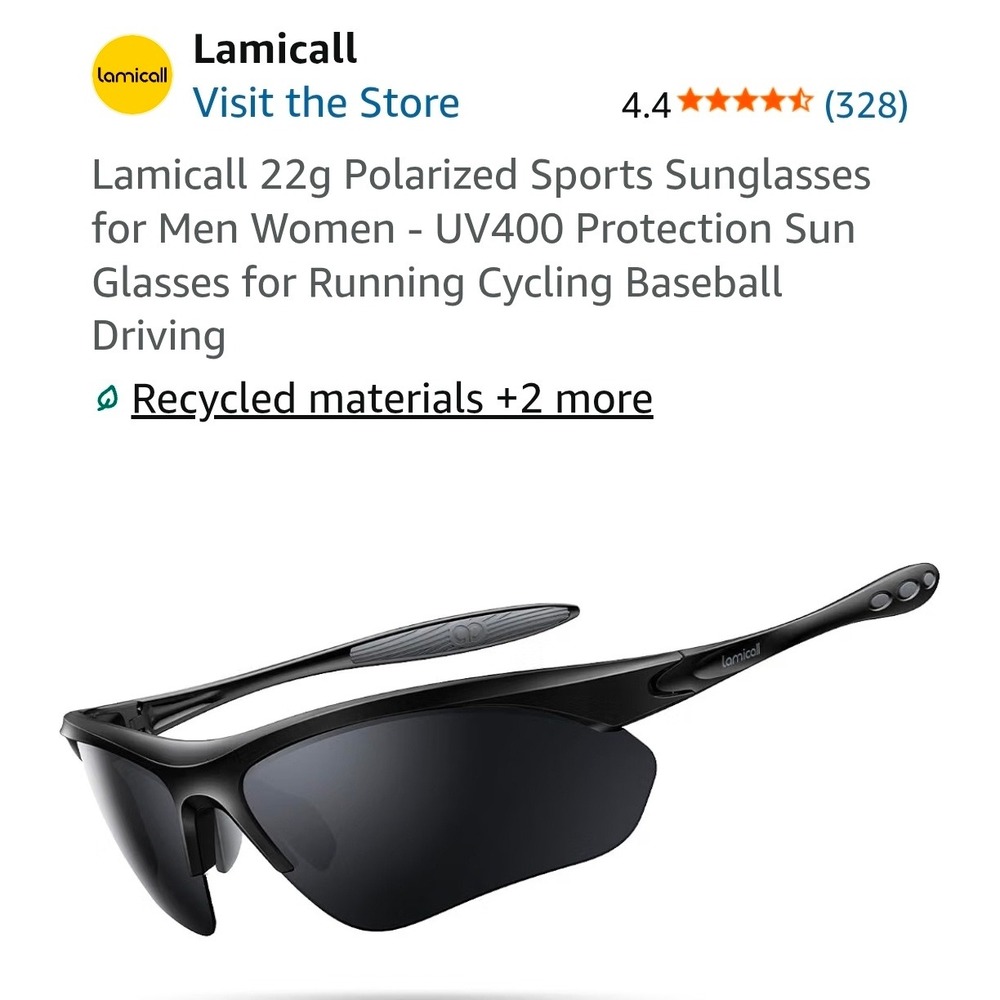 Lamicall Polarized Sports Sunglasses Black TR90 Wrap Around UV400 Cycling Shade